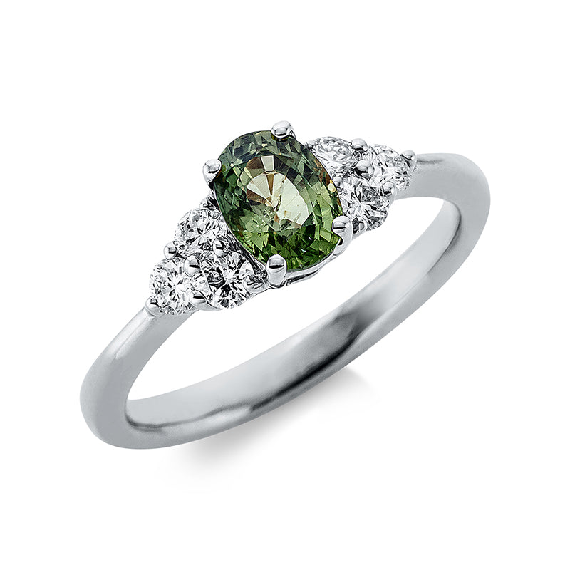 Ring mit Saphir  aus 750/-18 Karat Weißgold mit 6 Diamanten 0