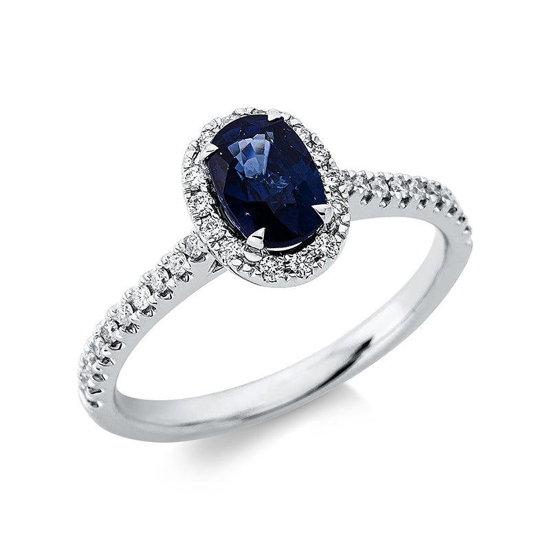 Ring mit Saphir  aus 750/-18 Karat Weißgold mit 34 Diamanten 0