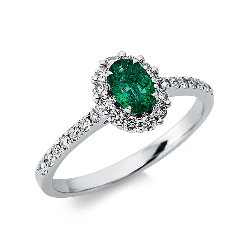 Ring mit Smaragd  aus 750/-18 Karat Weißgold mit 26 Diamanten 0