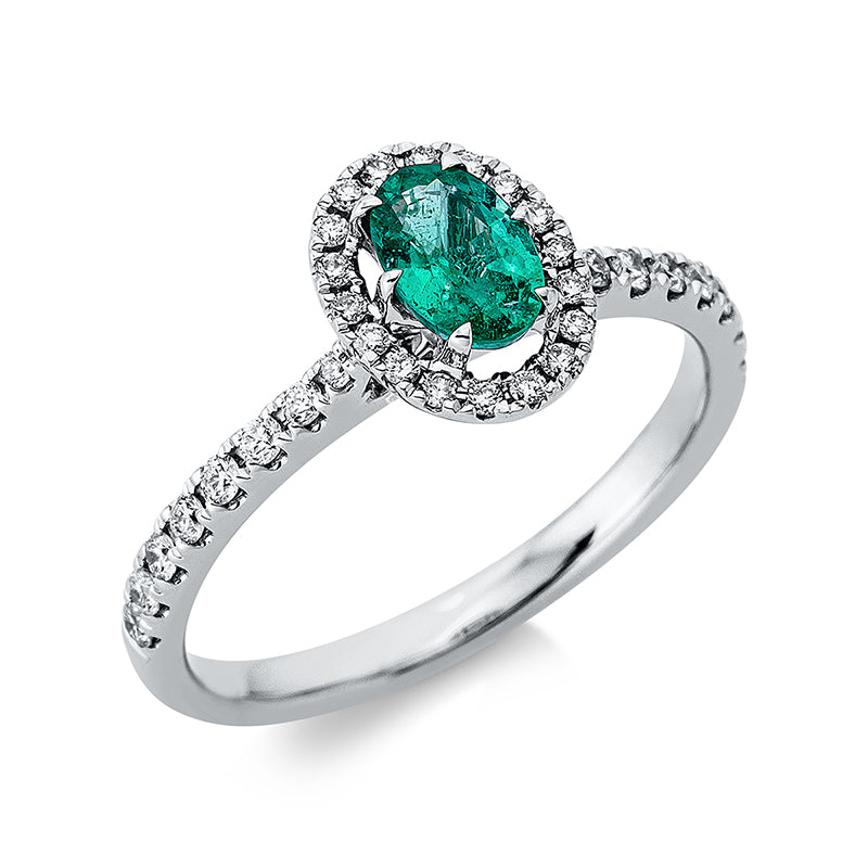 Ring mit Smaragd  aus 750/-18 Karat Weißgold mit 34 Diamanten 0
