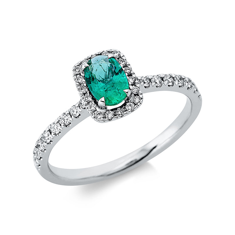 Ring mit Smaragd  aus 750/-18 Karat Weißgold mit 34 Diamanten 0