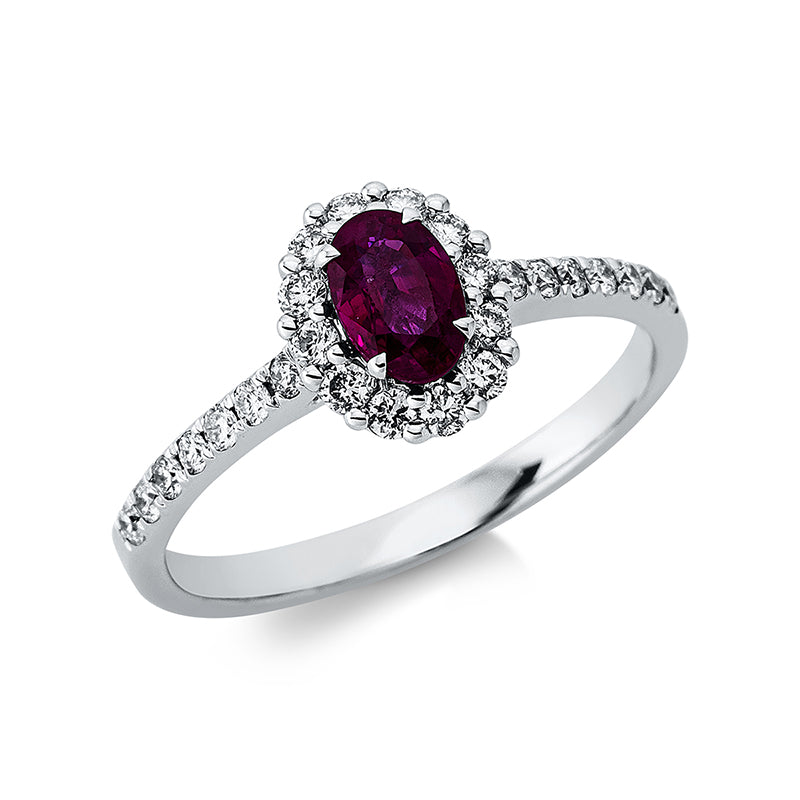 Ring mit Rubin  aus 750/-18 Karat Weißgold mit 26 Diamanten 0