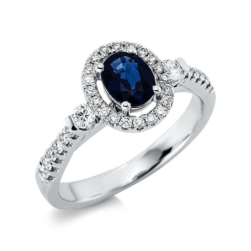 Ring mit Saphir  aus 750/-18 Karat Weißgold mit 34 Diamanten 0
