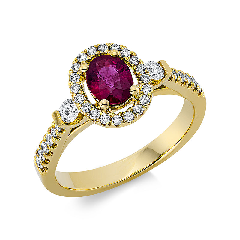 Ring mit Rubin  aus 750/-18 Karat Gelbgold mit 34 Diamanten 0