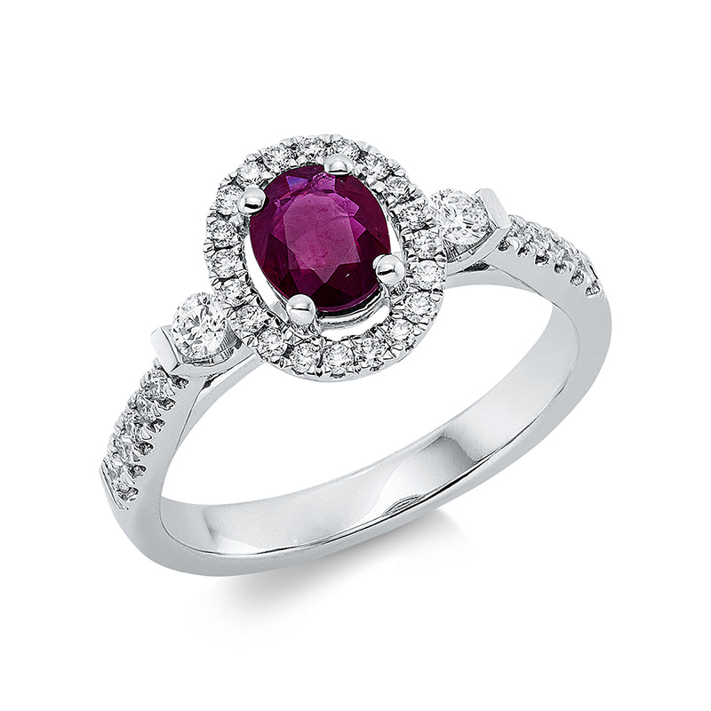 Ring mit Rubin  aus 750/-18 Karat Weißgold mit 34 Diamanten 0
