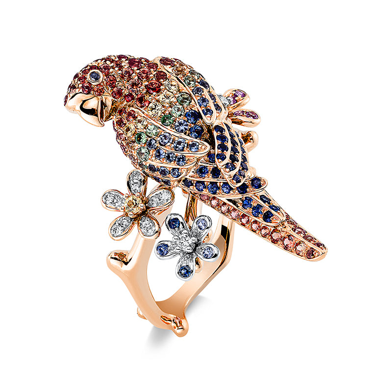 Ring mit Tsavorith  aus 750/-18 Karat Rotgold mit 14 Diamanten 0