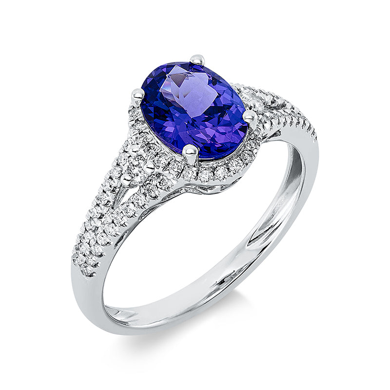Ring mit Tansanit  aus 585/-14 Karat Weißgold mit 66 Diamanten 0