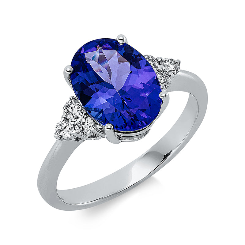Ring mit Tansanit  aus 585/-14 Karat Weißgold mit 6 Diamanten 0