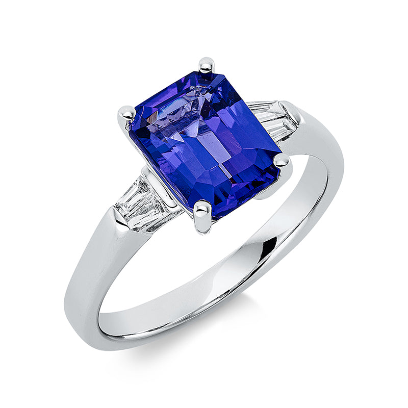 Ring mit Tansanit  aus 750/-18 Karat Weißgold mit 4 Diamanten 0