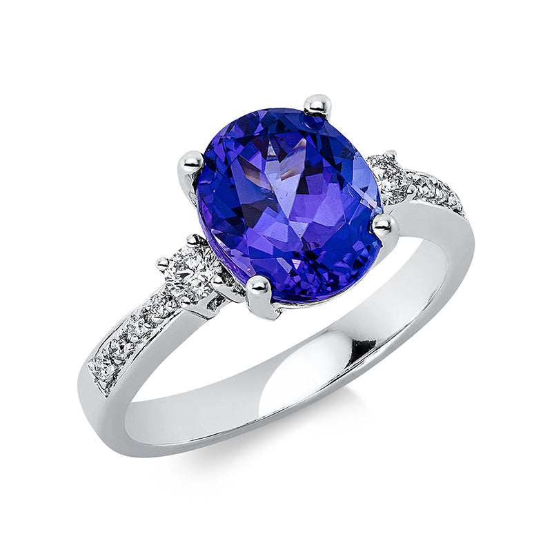 Ring mit Tansanit  aus 585/-14 Karat Weißgold mit 10 Diamanten 0