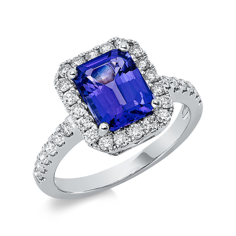 Ring mit Tansanit  aus 585/-14 Karat Weißgold mit 32 Diamanten 0