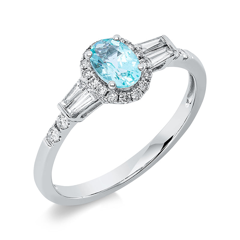 Ring mit Paraiba  aus 750/-18 Karat Weißgold mit 24 Diamanten 0