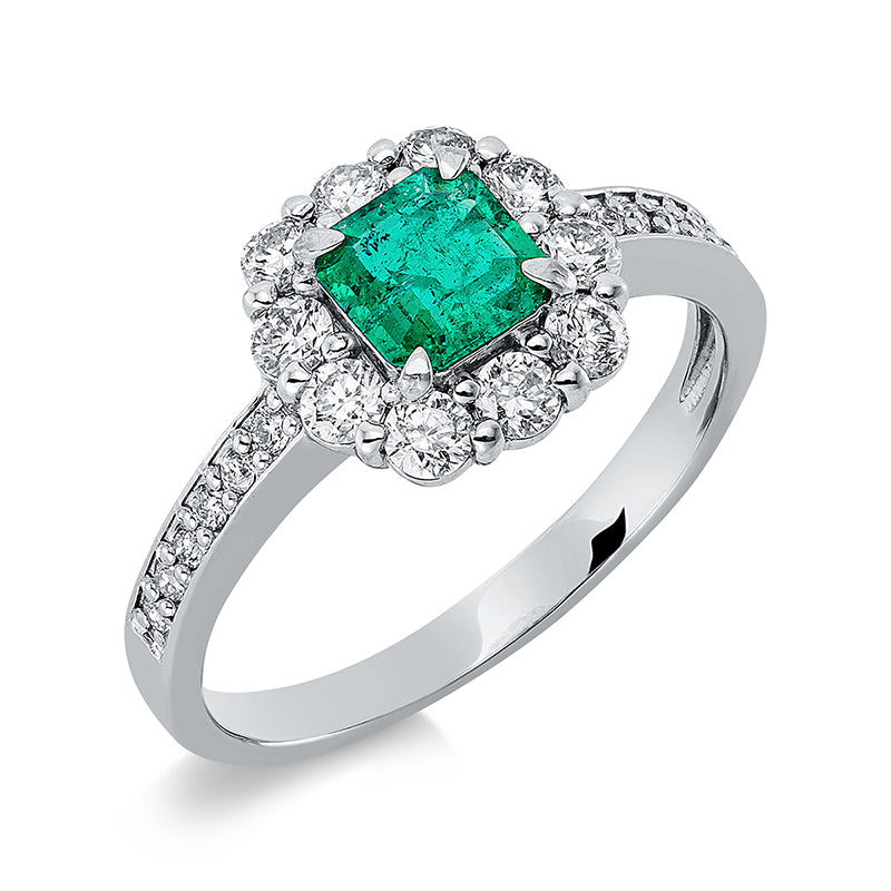 Ring mit Smaragd  aus 900/-Platin Platin mit 22 Diamanten 0