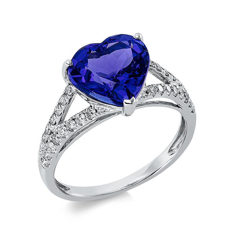 Ring mit Tansanit  aus 585/-14 Karat Weißgold mit 32 Diamanten 0