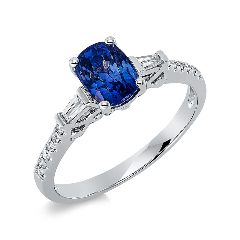 Ring mit Saphir  aus 750/-18 Karat Weißgold mit 16 Diamanten 0