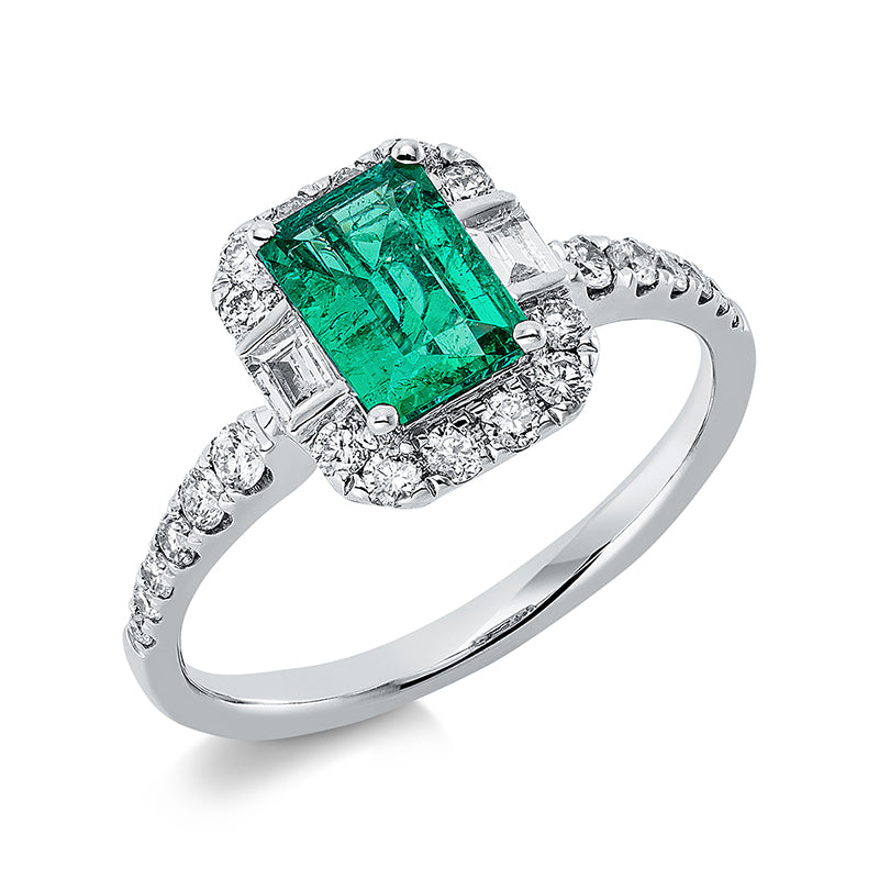 Ring mit Smaragd  aus 750/-18 Karat Weißgold mit 26 Diamanten 0