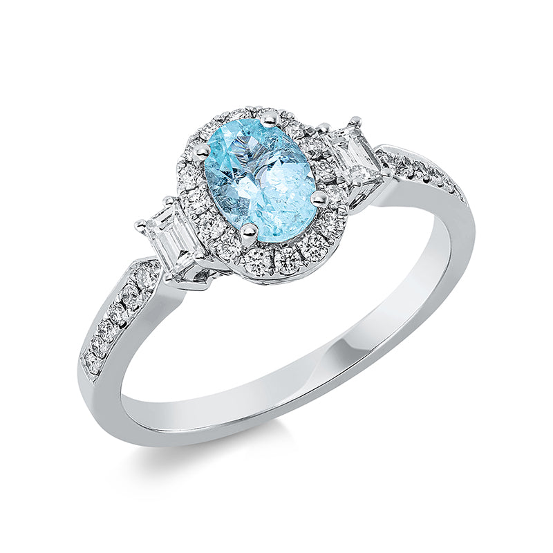 Ring mit Paraiba  aus 750/-18 Karat Weißgold mit 30 Diamanten 0