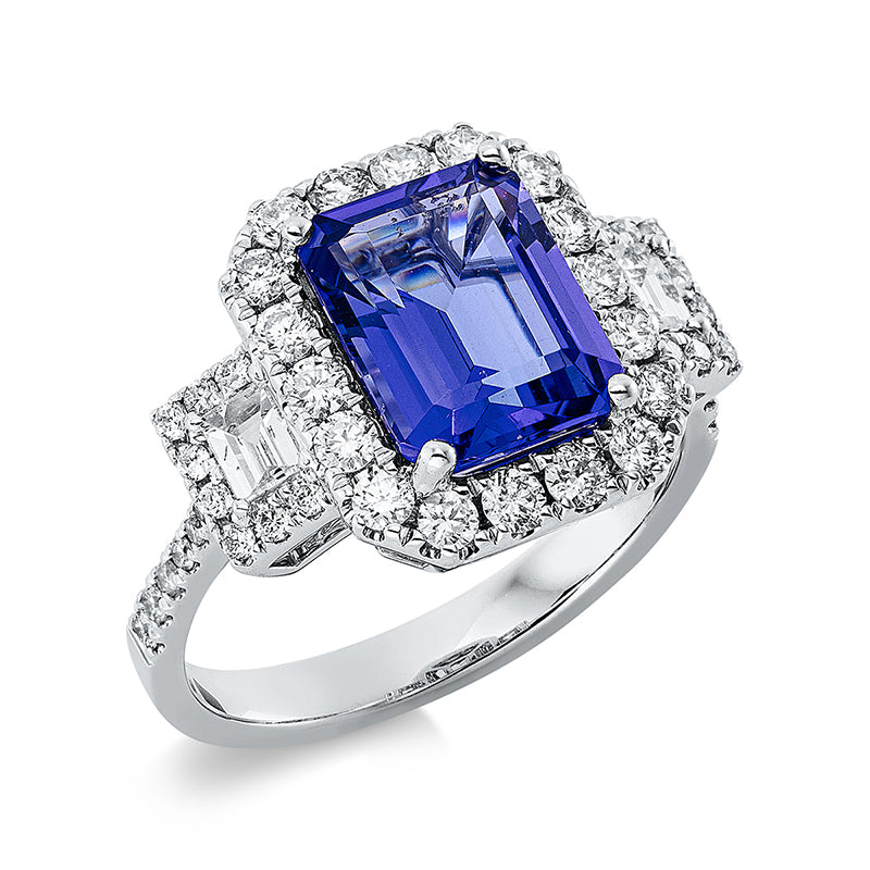 Ring mit Tansanit  aus 750/-18 Karat Weißgold mit 48 Diamanten 0