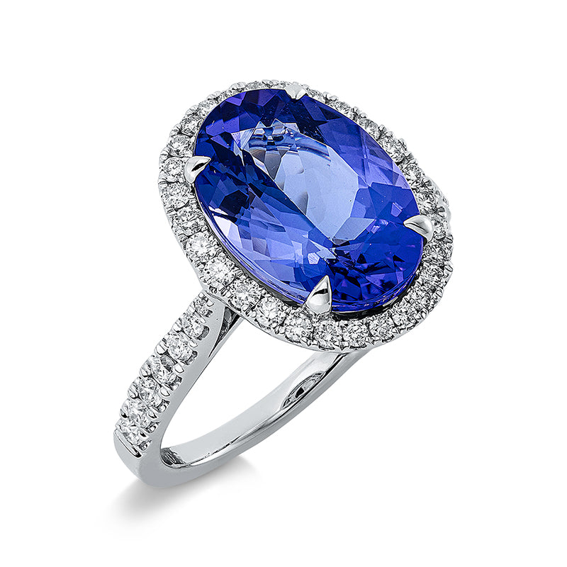 Ring mit Tansanit  aus 750/-18 Karat Weißgold mit 42 Diamanten 0