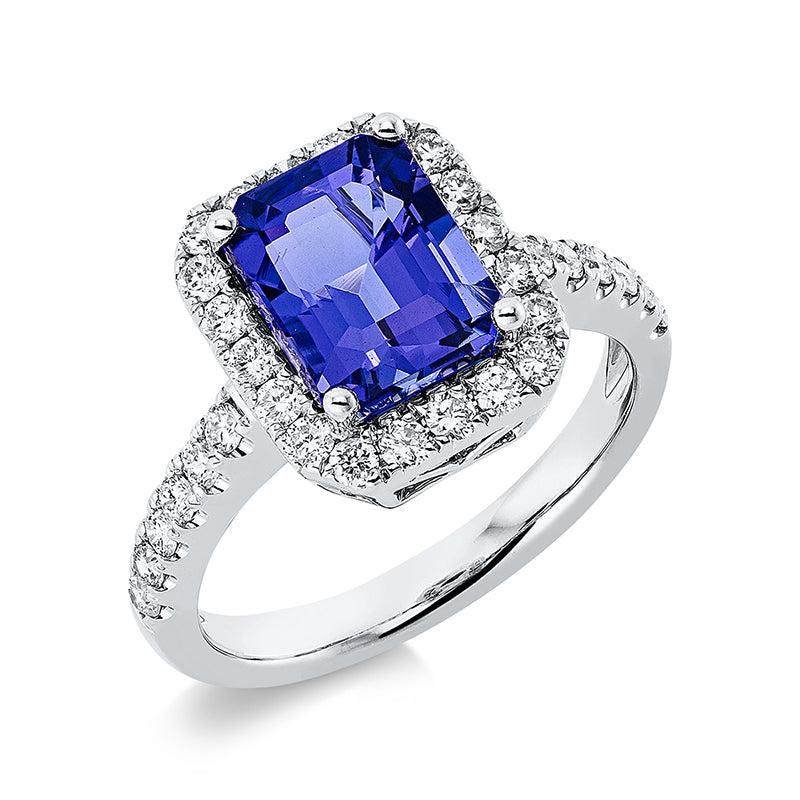 Ring mit Tansanit  aus 750/-18 Karat Weißgold mit 32 Diamanten 0