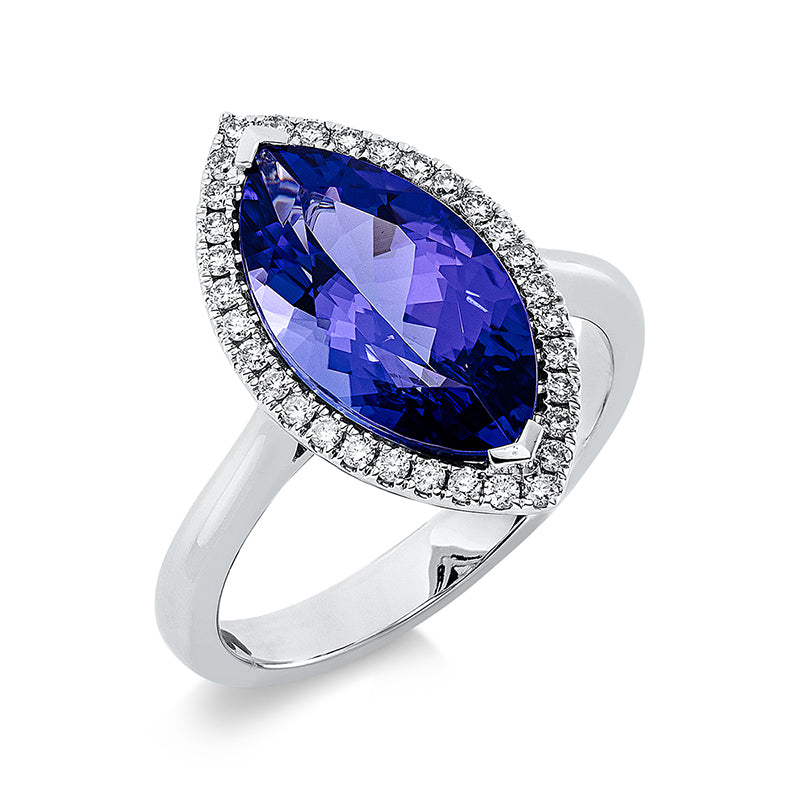 Ring mit Tansanit  aus 750/-18 Karat Weißgold mit 32 Diamanten 0