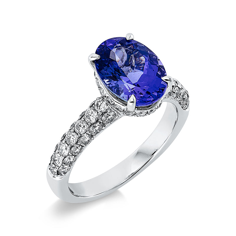Ring mit Tansanit  aus 750/-18 Karat Weißgold mit 56 Diamanten 0
