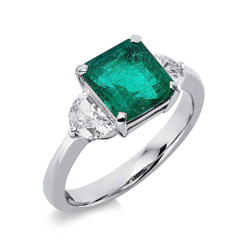 Ring mit Smaragd  aus 900/-Platin Platin mit 2 Diamanten 0