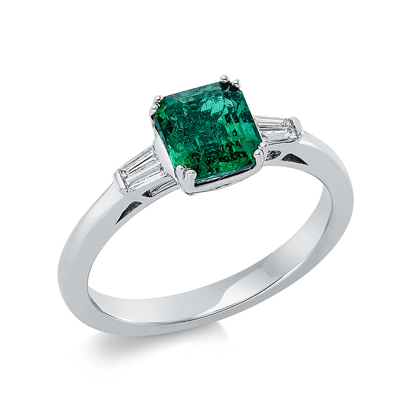 Ring mit Smaragd  aus 750/-18 Karat Weißgold mit 4 Diamanten 0