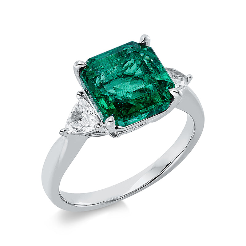 Ring mit Smaragd  aus 750/-18 Karat Weißgold mit 2 Diamanten 0