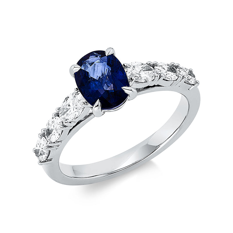 Ring mit Saphir  aus 750/-18 Karat Weißgold mit 6 Diamanten 0