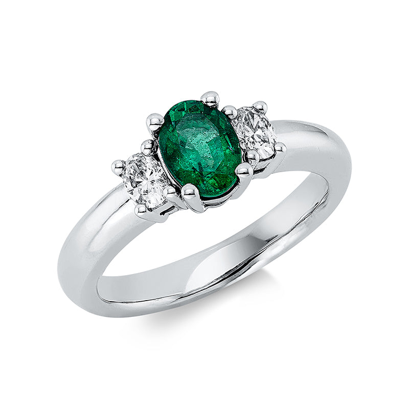 Ring mit Smaragd  aus 750/-18 Karat Weißgold mit 2 Diamanten 0