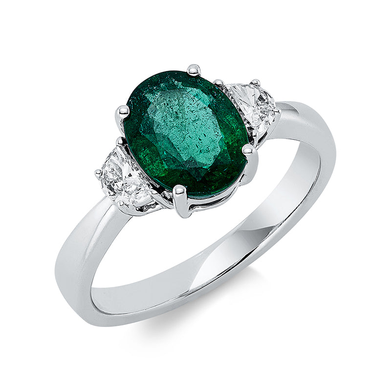 Ring mit Smaragd  aus 750/-18 Karat Weißgold mit 2 Diamanten 0