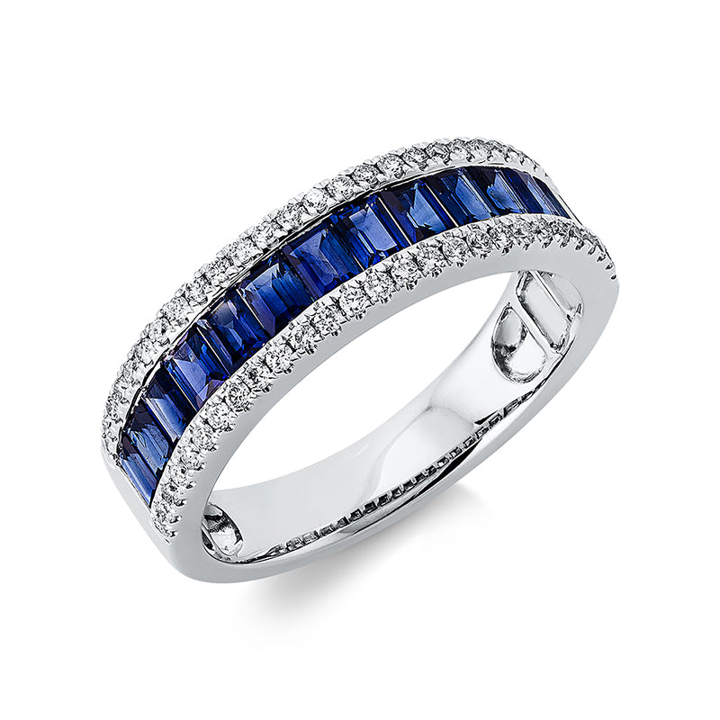 Ring mit Saphir  aus 750/-18 Karat Weißgold mit 54 Diamanten 0