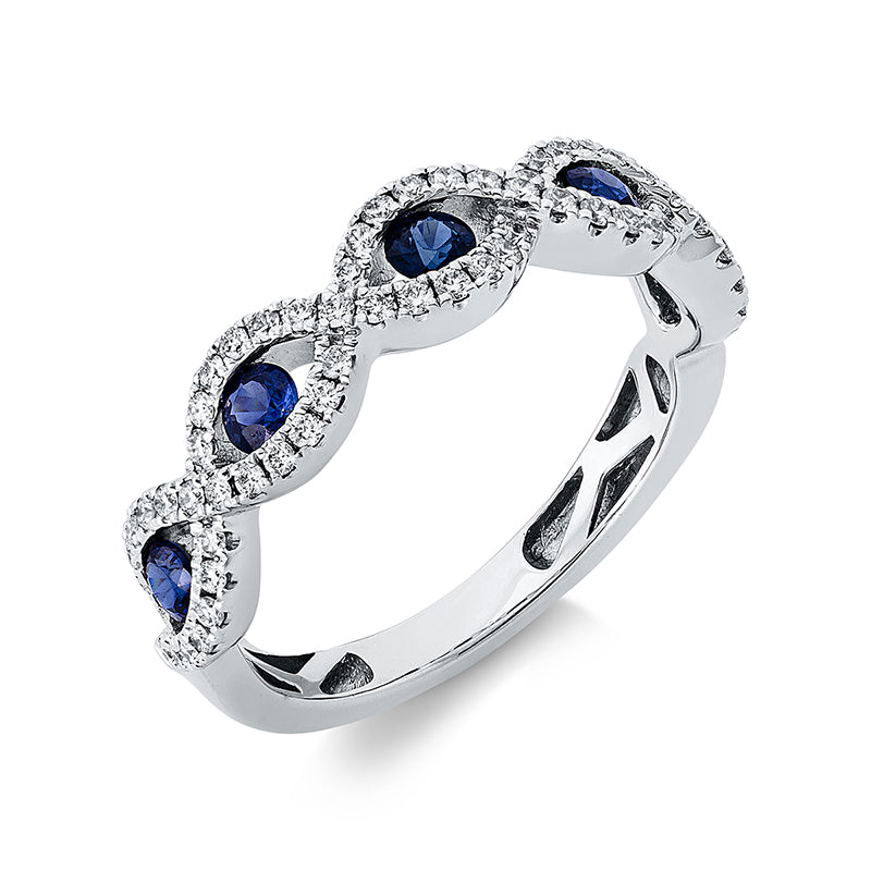 Ring mit Saphir  aus 750/-18 Karat Weißgold mit 66 Diamanten 0