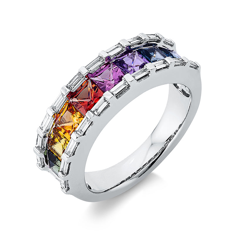 Ring mit Saphir  aus 750/-18 Karat Weißgold mit 20 Diamanten 0