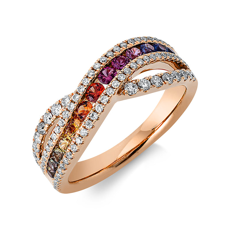 Ring mit Saphir  aus 750/-18 Karat Rotgold mit 82 Diamanten 0