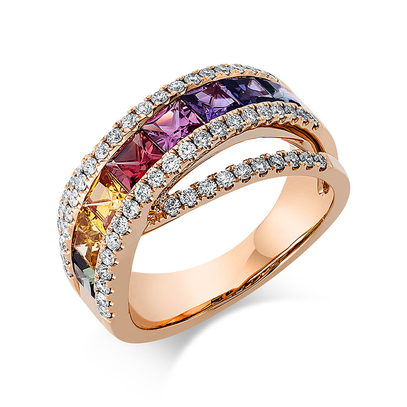 Ring mit Saphir  aus 750/-18 Karat Rotgold mit 62 Diamanten 0