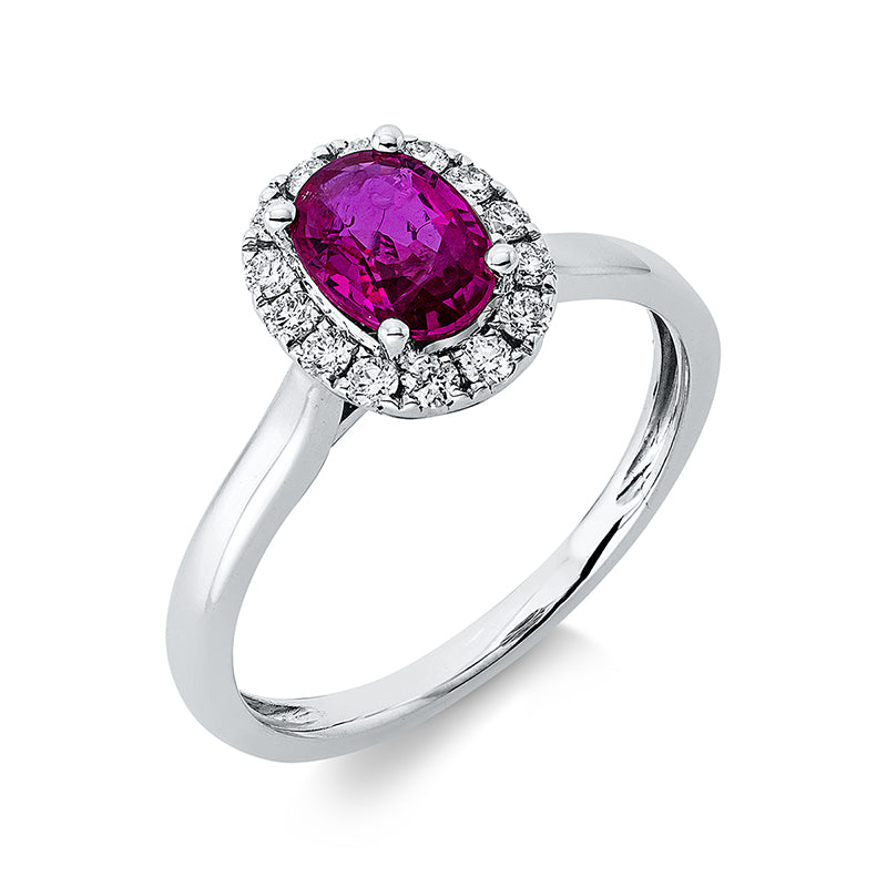 Ring mit Rubin  aus 750/-18 Karat Weißgold mit 14 Diamanten 0