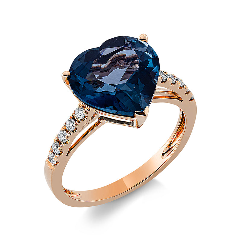 Ring mit Topas  aus 750/-18 Karat Rotgold mit 10 Diamanten 0
