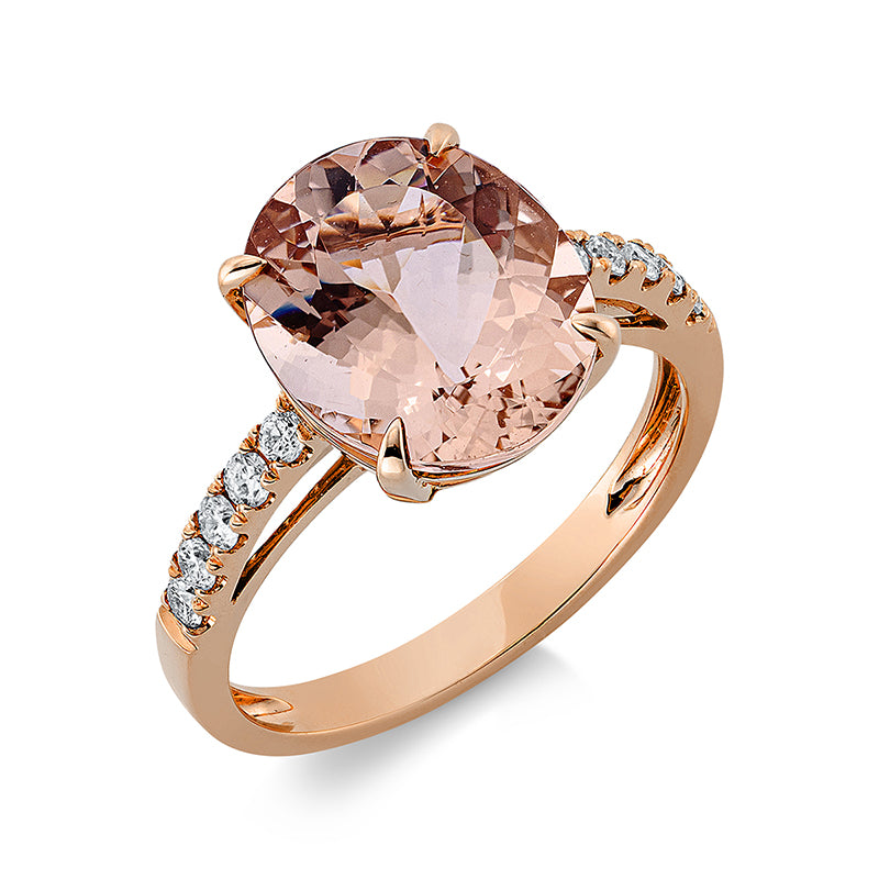 Ring mit Morganit  aus 750/-18 Karat Rotgold mit 10 Diamanten 0