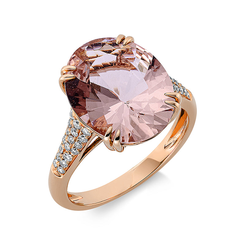Ring mit Morganit  aus 750/-18 Karat Rotgold mit 3 Diamanten 0