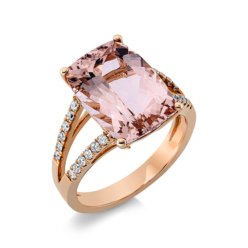 Ring mit Morganit  aus 750/-18 Karat Rotgold mit 24 Diamanten 0