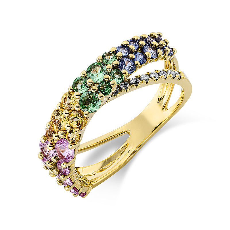 Ring mit Saphir  aus 750/-18 Karat Gelbgold mit 18 Diamanten 0