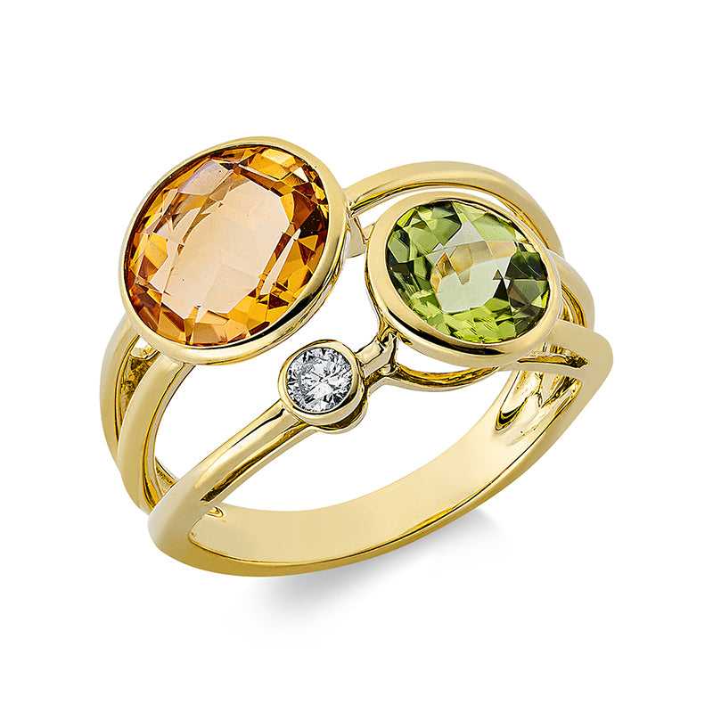 Ring mit Peridot  aus 750/-18 Karat Gelbgold mit 1 Diamant 0