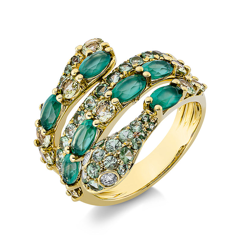 Ring mit Tsavorith  aus 750/-18 Karat Gelbgold mit 2 Diamanten 0