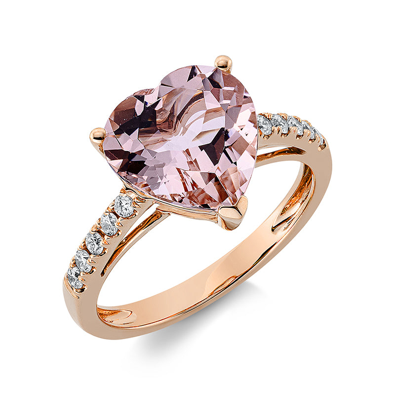 Ring mit Morganit  aus 750/-18 Karat Rotgold mit 10 Diamanten 0