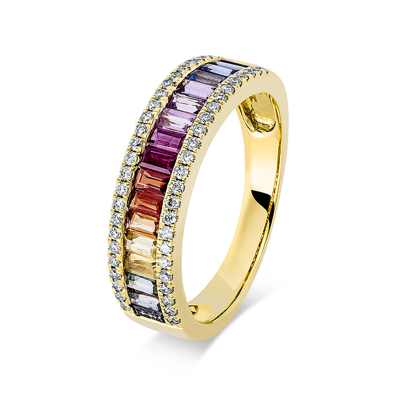 Ring mit Saphir  aus 750/-18 Karat Gelbgold mit 48 Diamanten 0