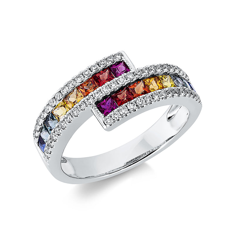 Ring mit Saphir  aus 750/-18 Karat Weißgold mit 55 Diamanten 0