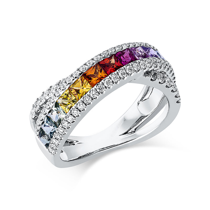 Ring mit Saphir  aus 750/-18 Karat Weißgold mit 68 Diamanten 0