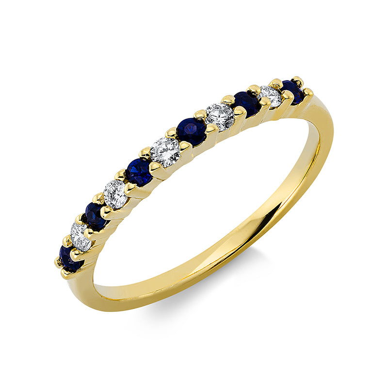 Ring mit Saphir  aus 750/-18 Karat Gelbgold mit 5 Diamanten 0